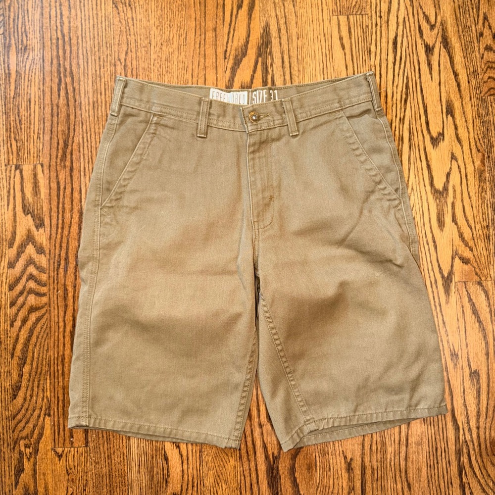 Free World Messenger Shorts Flat Front Twill Skate Size 31 Olive‎ Green